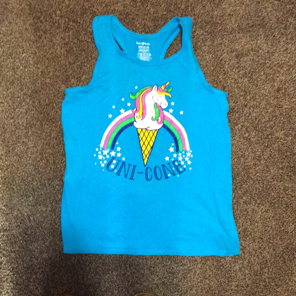 Girls blue unicorn tank top